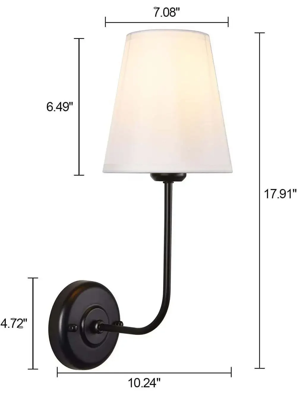 TERLEENART Black Hardwired Wall Sconces with White Shades, Pair, Black Metal